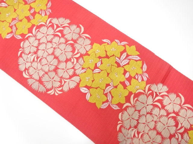 JAPANESE KIMONO / ANTIQUE FUKURO OBI / WOVEN FLOWER ROUNDEL